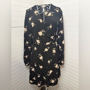 Altar'd State Black Wrap Dress with Cream Floral Print